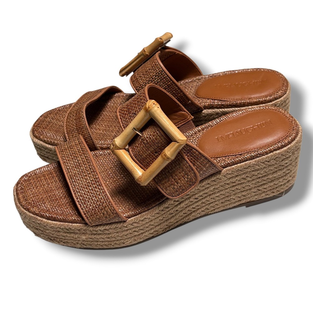 J.McLaughlin Brown Woven Espadrille Platform Sandals Bamboo Buckle Womens 9 - Picture 2 of 11